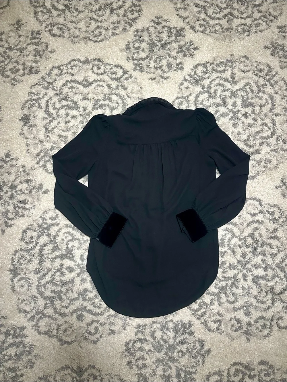 kate spade Black Velvet-Collar Pearl-Button Blouse